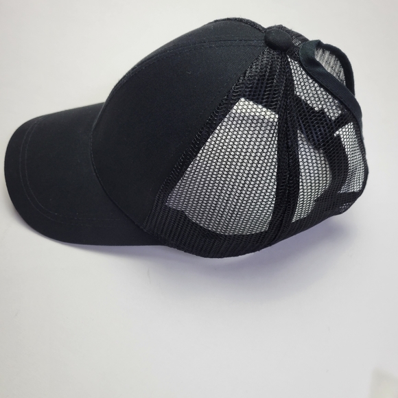 Pony Tail Black Trucker Hat Ball Cap - Picture 4 of 9